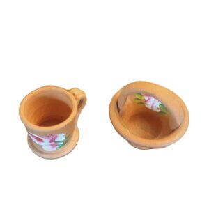 Terceira Acores Miniature Clay Pottery. Handpainted Cup Basket